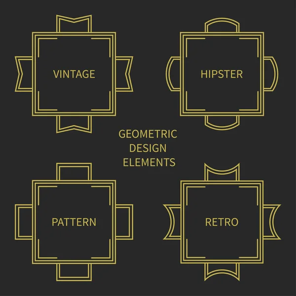 Набор линии ретро золотая рамка 1920 стиль. Векторная иллюстрация. Изолированные элегантные элементы дизайна, граница. Коллекция символов. Открытки, свадебные приглашения. Метки, значки . — стоковый вектор