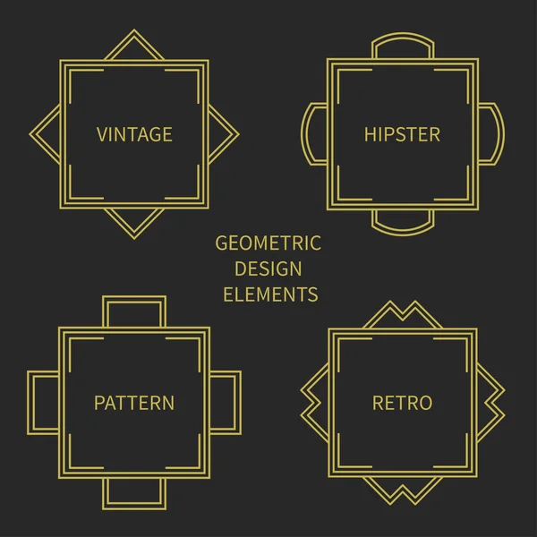 Set of line retro gold frame 1920 style. Vector illustration. Isolated elegant design elements, border. Collection of symbols. Greeting cards, wedding invitations. Labels, badges. — Stock Vector