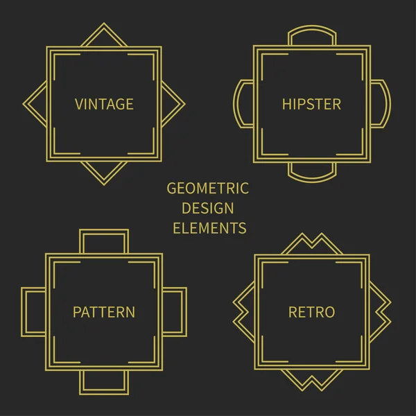 Set of line retro gold frame 1920 style. Vector illustration. Isolated elegant design elements, border. Collection of symbols. Greeting cards, wedding invitations. Labels, badges. — 스톡 벡터