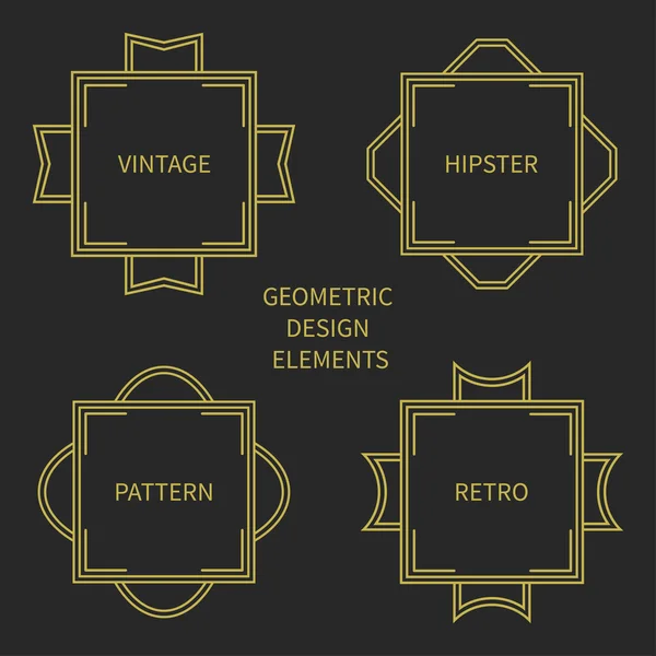 Set of line retro gold frame 1920 style. Vector illustration. Isolated elegant design elements, border. Collection of symbols. Greeting cards, wedding invitations. Labels, badges. — Stock Vector