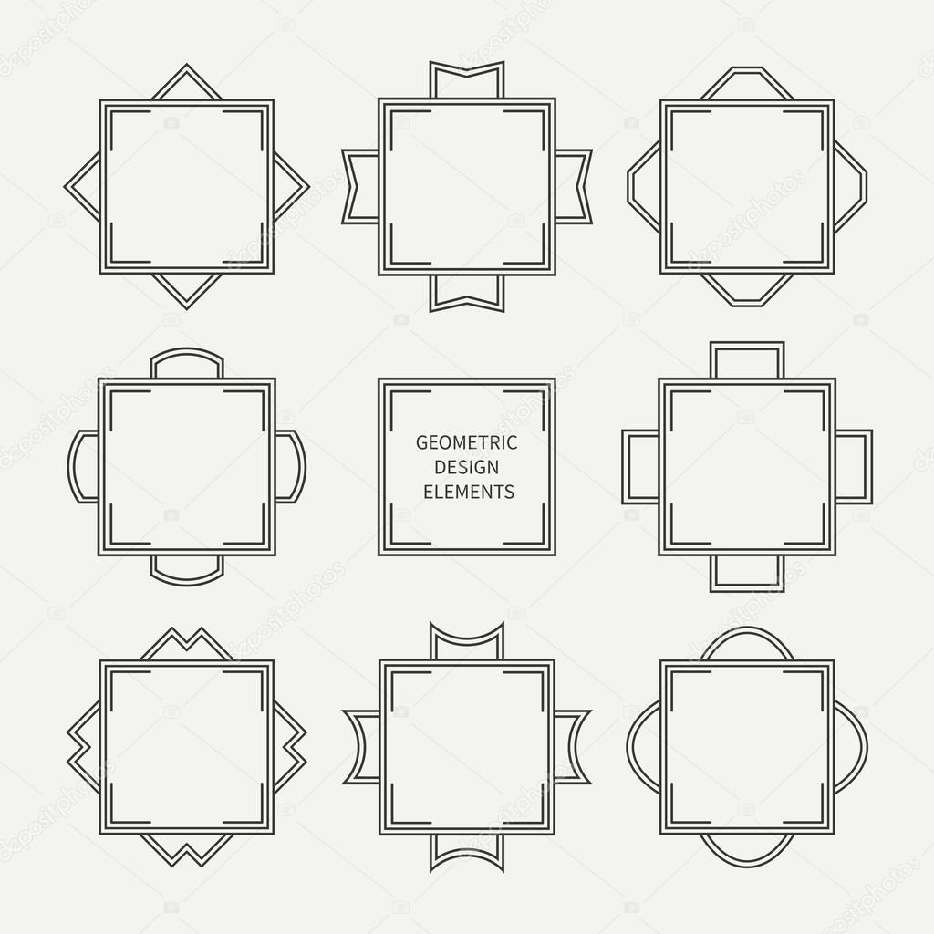 Set of mono line retro frame. Vector illustration. Isolated elegant design elements, border. Collection of symbols. Greeting cards, wedding invitations. Labels, badges.