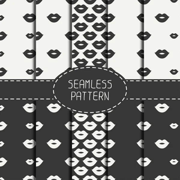 Set of romantic hipster lips kiss seamless pattern. Collection of wrapping paper. Scrapbook paper. Tiling. Vector illustration. Lipstick kiss prints. Background. Graphic texture. Valentines day. — Stock Vector
