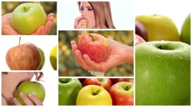 meyve ve sağlıklı genç kadınlar da dahil olmak üzere apple montaj