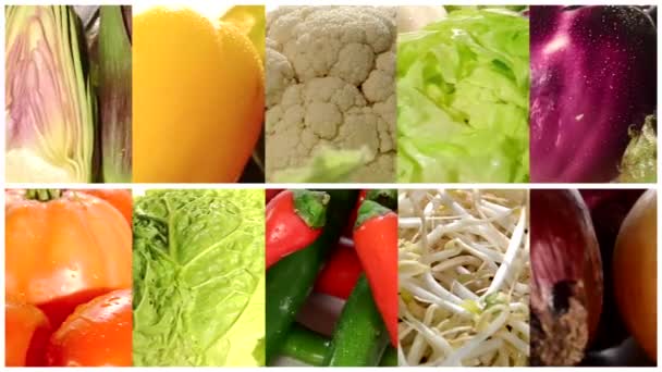 Gros plan sur divers légumes, montage — Video