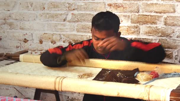 Varanasi, India, bordador en el trabajo — Vídeo de stock