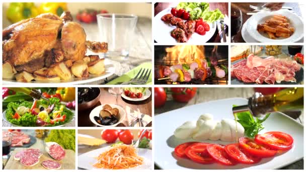 Varie deliziose ricette alimentari collage — Video Stock