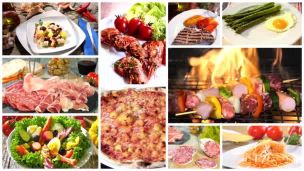 Various delicious food recipes collage — Stock Video