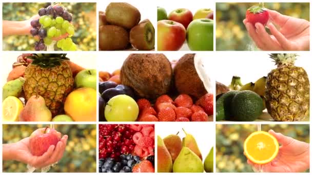 Primer plano de frutas diversas, montaje — Vídeo de stock