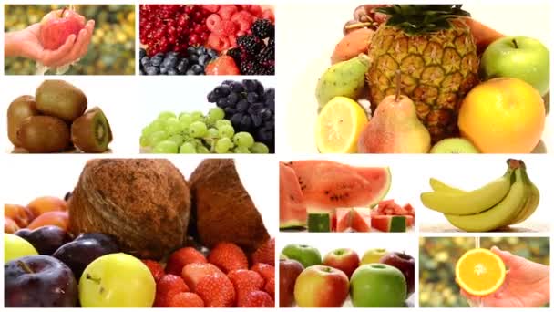 Primer plano de frutas diversas, montaje — Vídeos de Stock