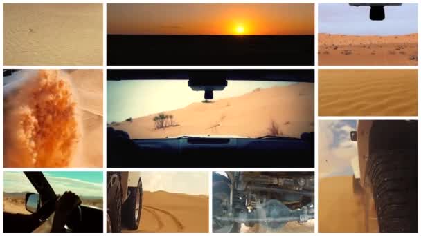 Driving off-road car in the sahara desert montage. — Stock Video