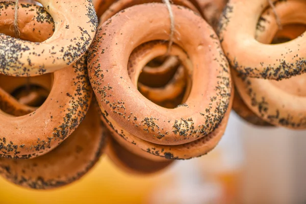 Homemade ring-shaped rolls in handicraft mart Kaziukas, Vilnius, Lithuania — Stock Photo, Image