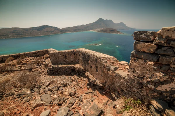 Creta, Grecia: Fuerte veneciano en la isla de Gramvousa y Laguna de Balos — Foto de Stock