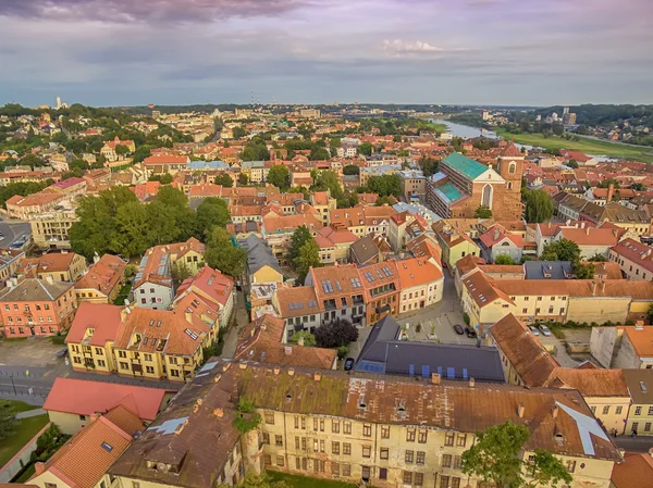 Kowno, Litwa: lotnicze top Zobacz stare miasto — Zdjęcie stockowe