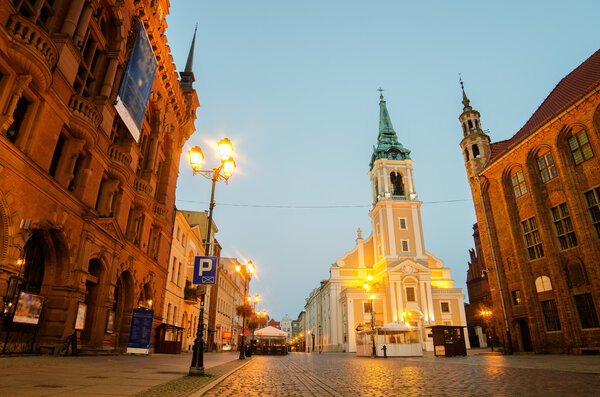 Early morning in Old Town of Torun, Poland. City Hall.