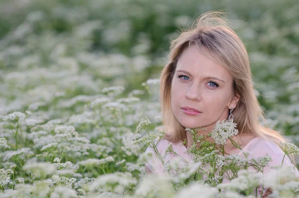 Woman in the cumin field — Stock Photo, Image