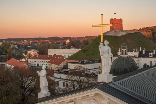 Vilnius, Lithuania: Sculptures on Roof of Cathedral and Upper Castle — Stock Photo, Image