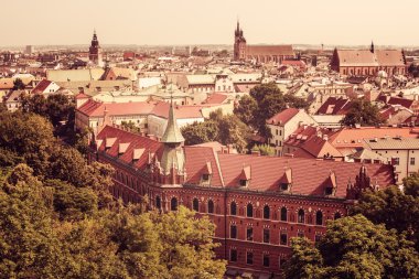 Krakow, Polonya eski şehrin havadan görünümü