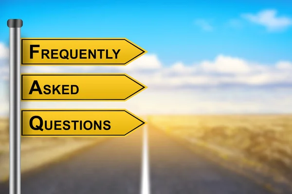 Často kladené otázky slov na žluté dopravní značka nebo FAQ — Stock fotografie