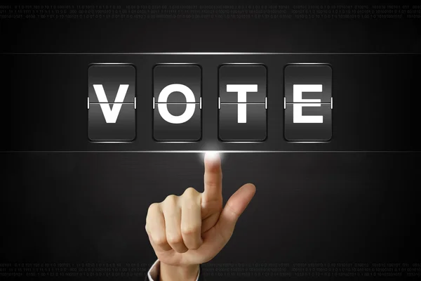 Business mano cliccando voto su Flipboard — Foto Stock