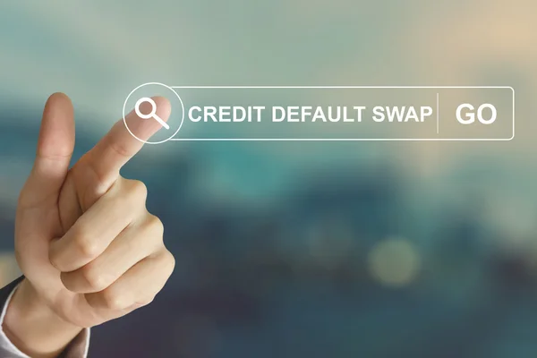 Business hand clicking credit default swap button on search tool — Stock Photo, Image