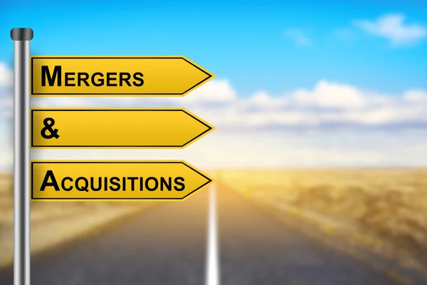 M & A or Mergers and Acquisitions words on yellow road sign — стоковое фото