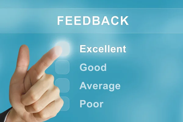 Business mano premendo il pulsante di feedback — Foto Stock