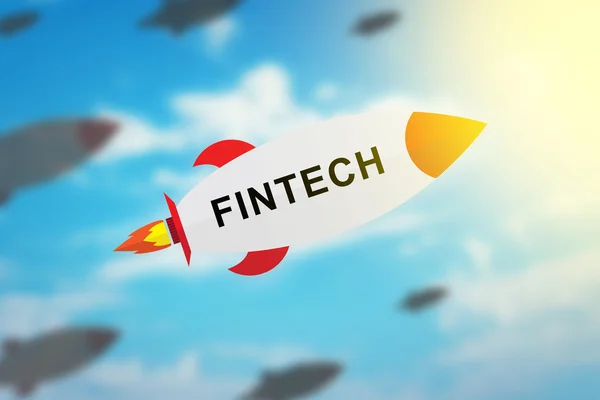 Gruppo di fintech o tecnologia finanziaria razzo design piatto — Foto Stock