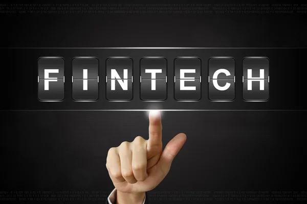 Mano de negocios clic fintech o tecnología financiera — Foto de Stock