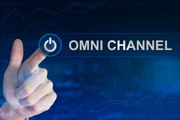 business hand clicking omni channel button