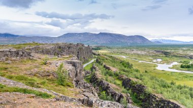 Harika bir manzara Thingvellir Milli Parkı'nda, Güney İzlanda