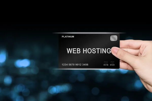 Hand picking web hosting platinum card — Stock Photo, Image