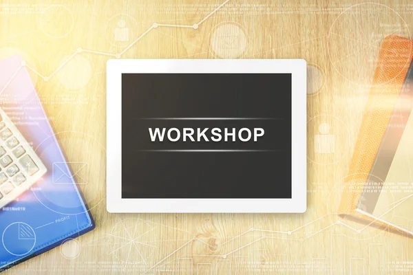 Slovo Workshop na tabletu — Stock fotografie