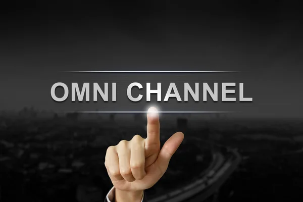 Business hand pushing omni channel button — Stock Photo, Image