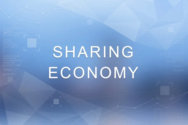 sharing economy word on blurred and polygon background