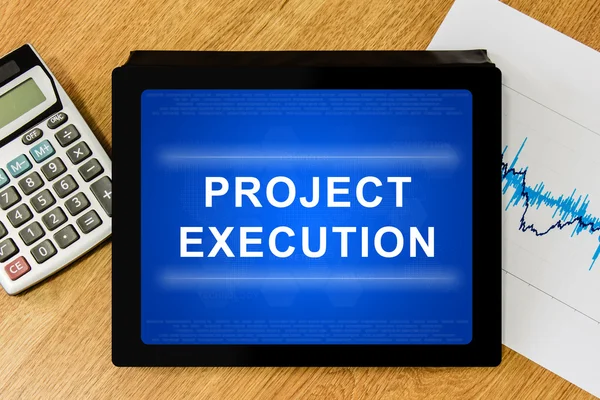 Project execution word on digital tablet — Stock Photo, Image