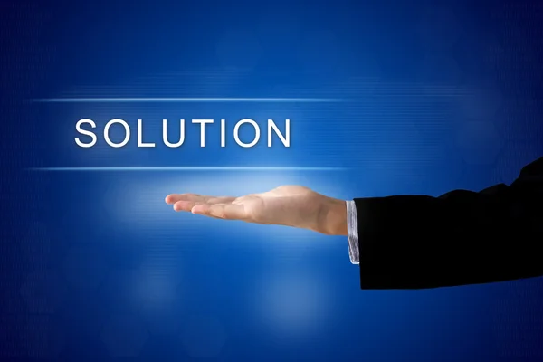 Solution button on virtual screen Stock Photo