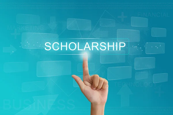 Hand press on scholarship button on touch screen — Stock Photo, Image