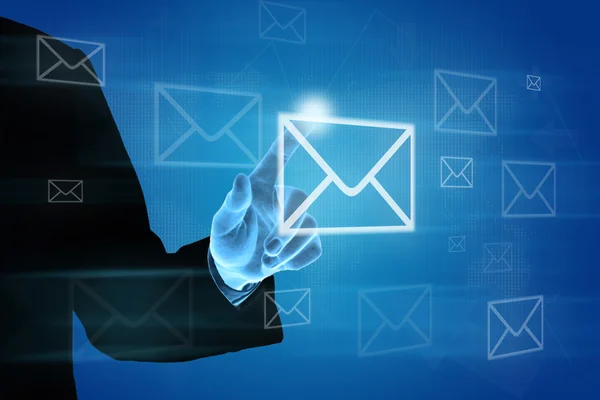 Business hand pushing e-mail on virtual screen — Stock Photo, Image