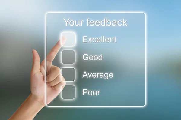 Hand pushing your feedback on virtual screen — Stock Photo, Image