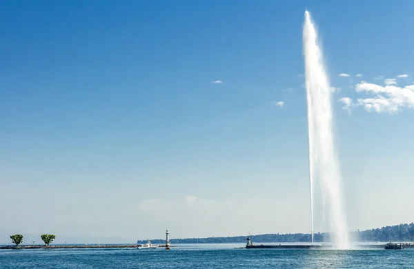 The famous Jet d'Eau fountain in Geneva, Switzerland