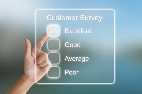 Hand pushing customer survey on virtual screen — Stock Photo, Image