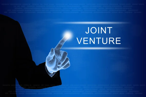 Business mano facendo clic sul pulsante joint venture sul touch screen — Foto Stock