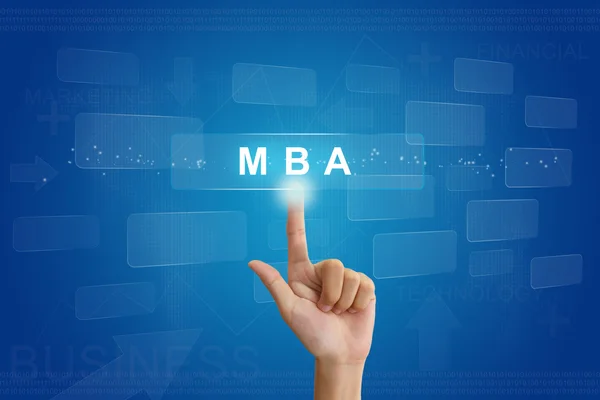 Pressione a mão no botão MBA ou Master of Business Administration — Fotografia de Stock