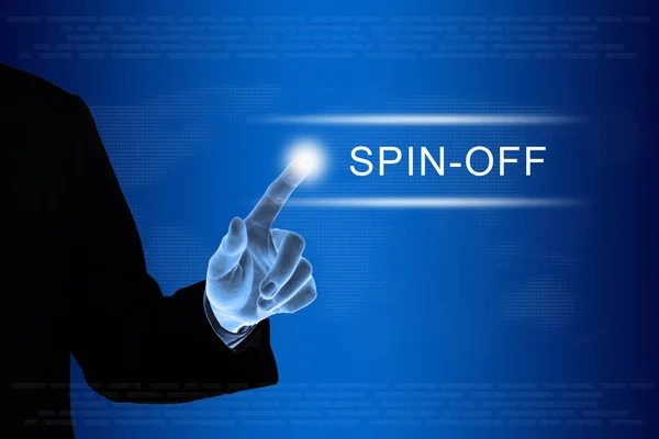 Business Hand auf Spin-off-Taste auf dem Touchscreen — Stockfoto