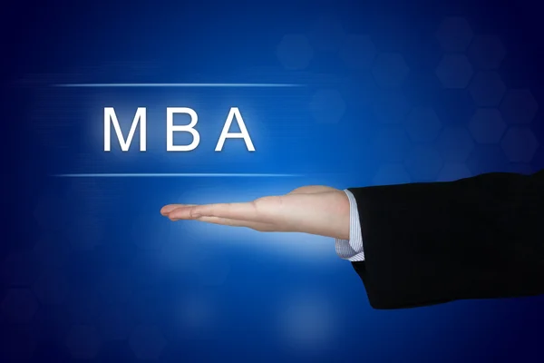 Botón MBA o Master of Business Administration sobre fondo azul — Foto de Stock