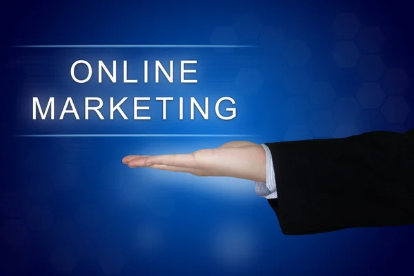 Online marketing button on blue background — Stock Photo, Image