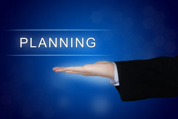 Planning button on blue background — Stock Photo, Image