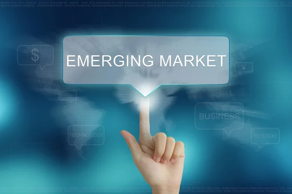 Hand clicking on emerging market button — Stock Photo, Image