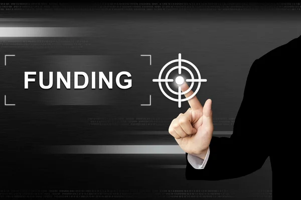 Business hand pushing funding button on touch screen — Stock Photo, Image