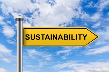 Sürdürülebilirlik kelimelerle sarı yol işareti